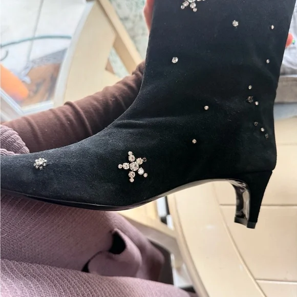 Black Embellished Knee-High Boots - Picture 6 of 13